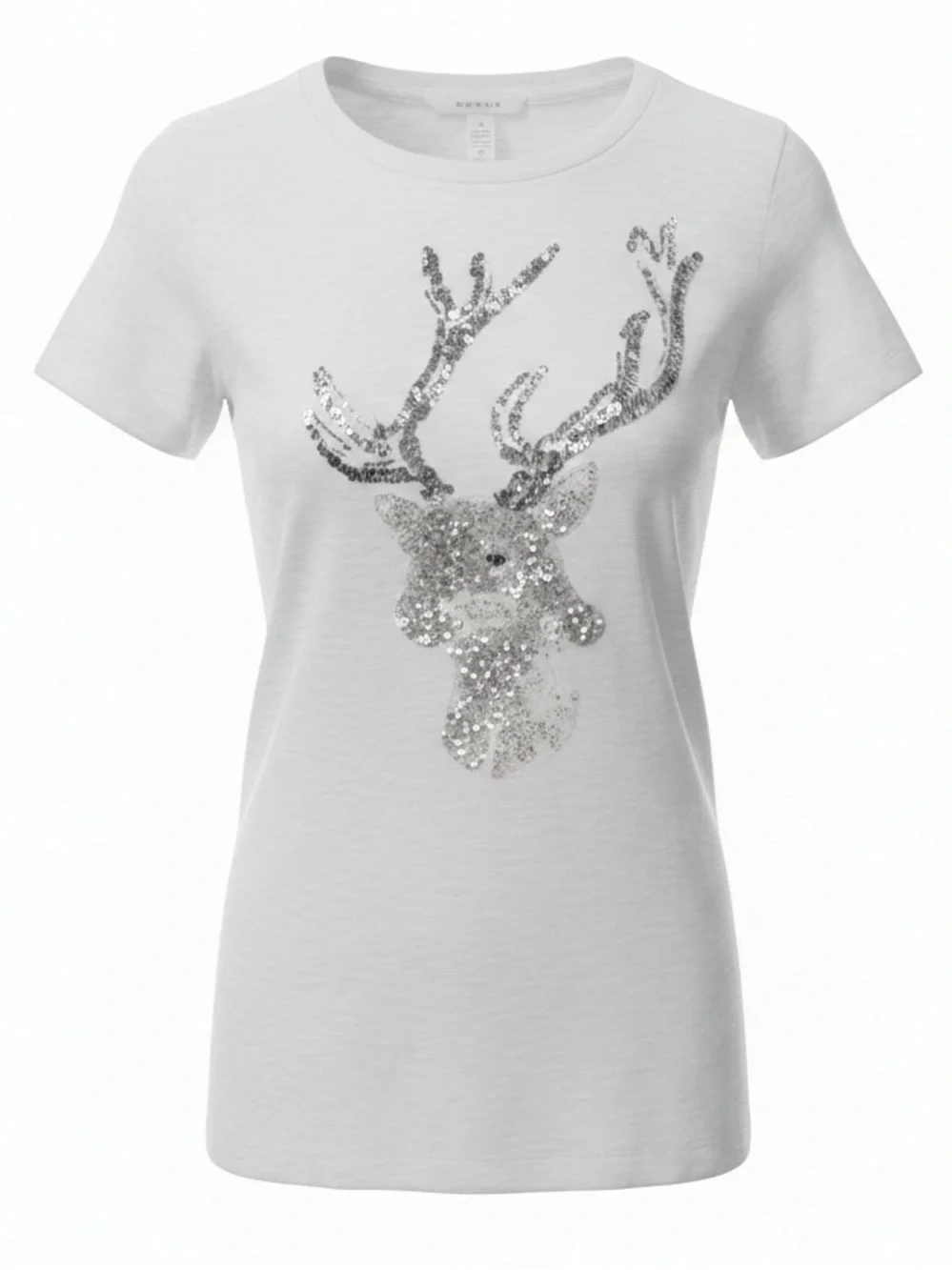J. Crew White T-Shirt with Silver Deer Design